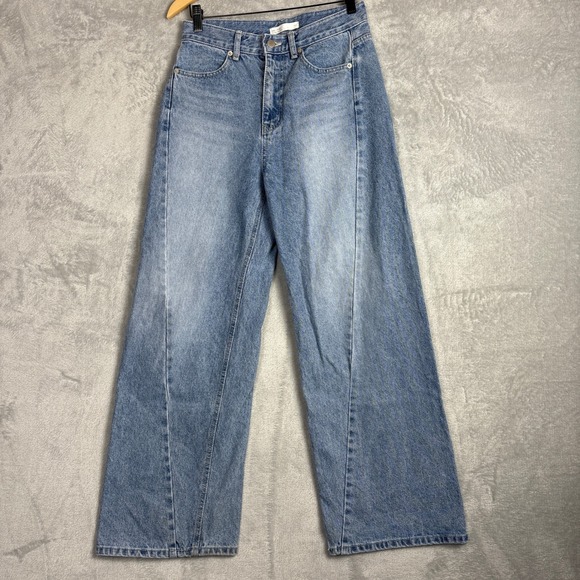 OAK + FORT Denim - Oak +‎ Fort Wide Leg Jeans Light Wash Distressed Denim Small Streetwear Y2K